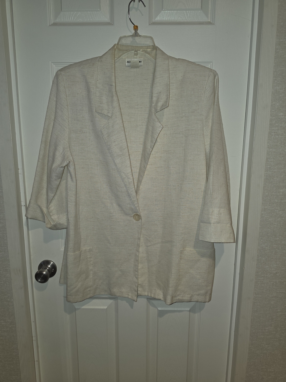 Vintage Alice Stuart Cream Relaxed Blazer XL 3/4 Cuffed Sleeve Linen Blend